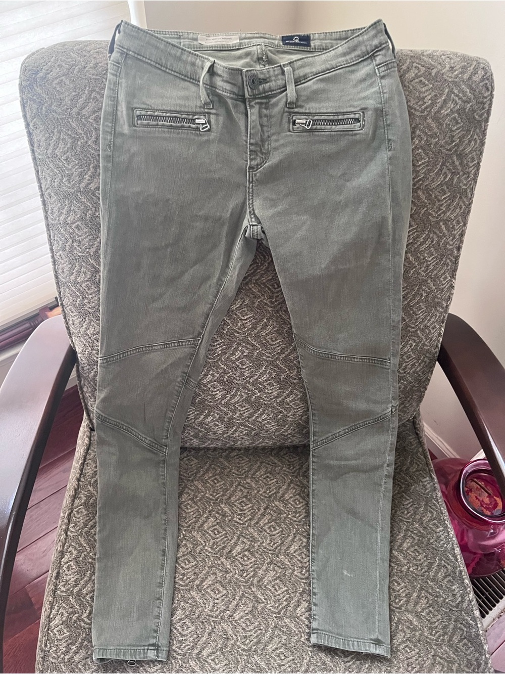 Ag Adriano Goldschmied Olive Green Skinny Jeans with Front Zip Pockets